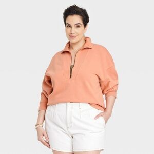Nwt Universal Thread Women's French Terry Quarter Zip Sweatshirt Orange